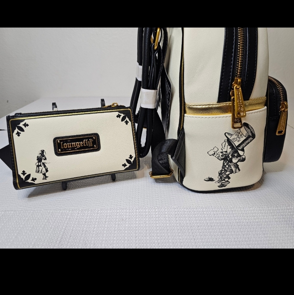Loungefly Disney Alice In Wonderland We're All Mad Here Backpack and Wallet BNWT - Picture 4 of 9
